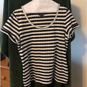 Large blue and white striped shirt